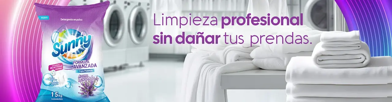 Detergente en polvo Sunny para limpieza profesional en negocios de Lima, Perú